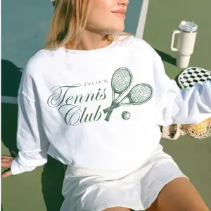 Custom Bride Name Tennis Club Crewneck Sweatshirt, Personalized Athletic Design, Oversized Fit, Great for Bachelorette Gift & Wedding, Lightweight Cotton - Tops, Hoodie