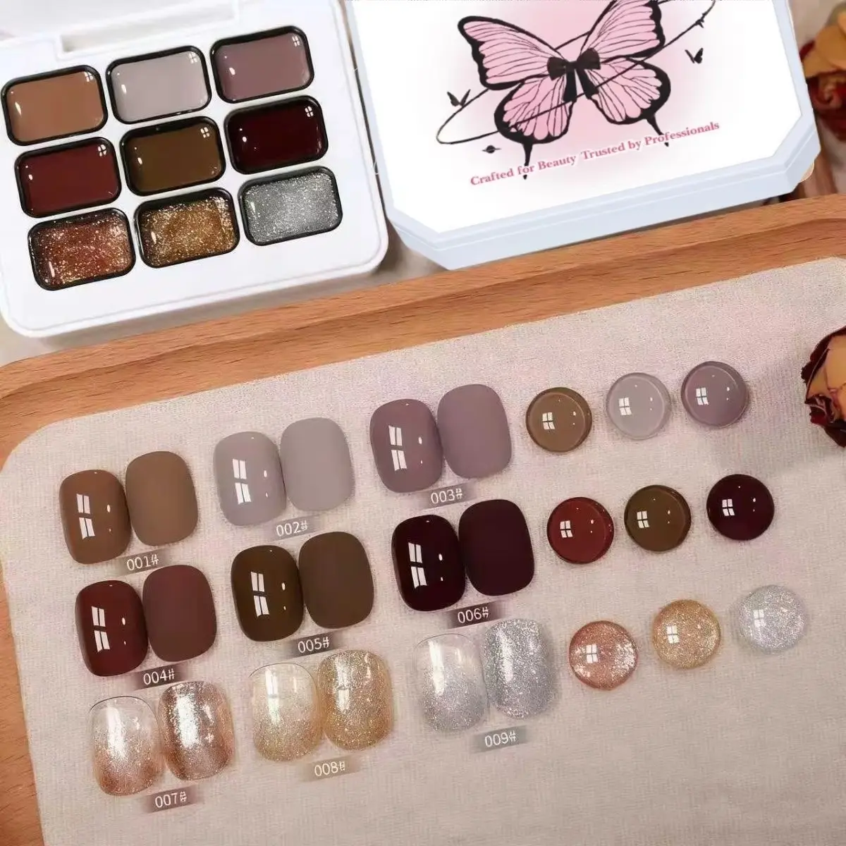 9-Grid Solid Gel for Nail Art, Vintage Maillard Color Series, LED Nail Polish, UV LED Gel, Gel Nail Polish Sets, DIY Nail Design Kit, Professional Quality