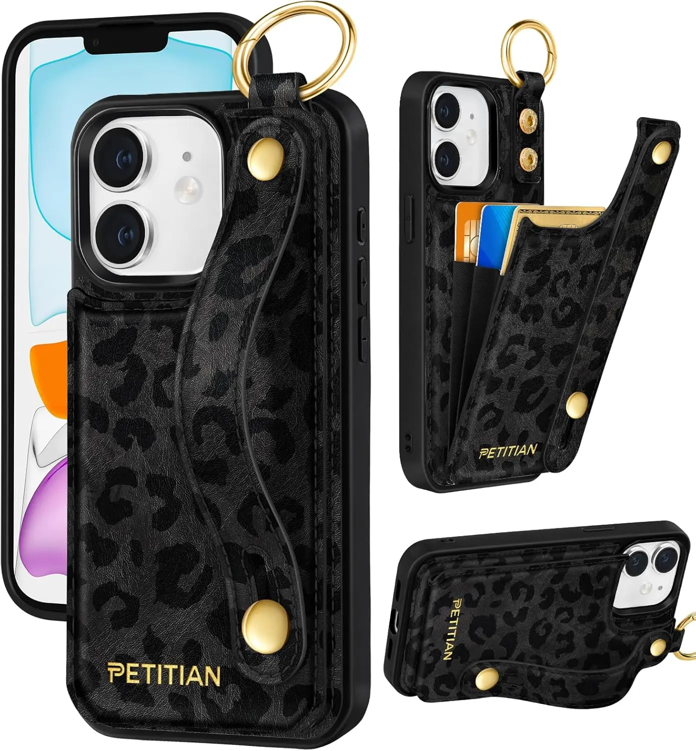 Petitian Women's Cute Patterned Leather iPhone 11 Wallet Case - Expandable Card Slot, Stand & Watch Function, Wristband, Protective Handheld Smartphone Accessory, Cellphone, Accessories