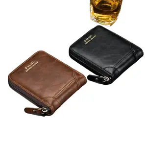 2025 New Men’s PU Leather Wallet Short Zipper Purse with Card Holders and Coin Pocket Retro Style Fashion Wallet Durable Compact Money Bag for Daily Use Travel and Gift for Husband or Boyfriend