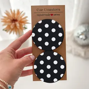 Desk Coasters for Drinks [2/4 Pack] Absorbent Neoprene Black White Polka Dot Mug Coaster Cute Office Desk Accessories Clean Girl WFH Setup