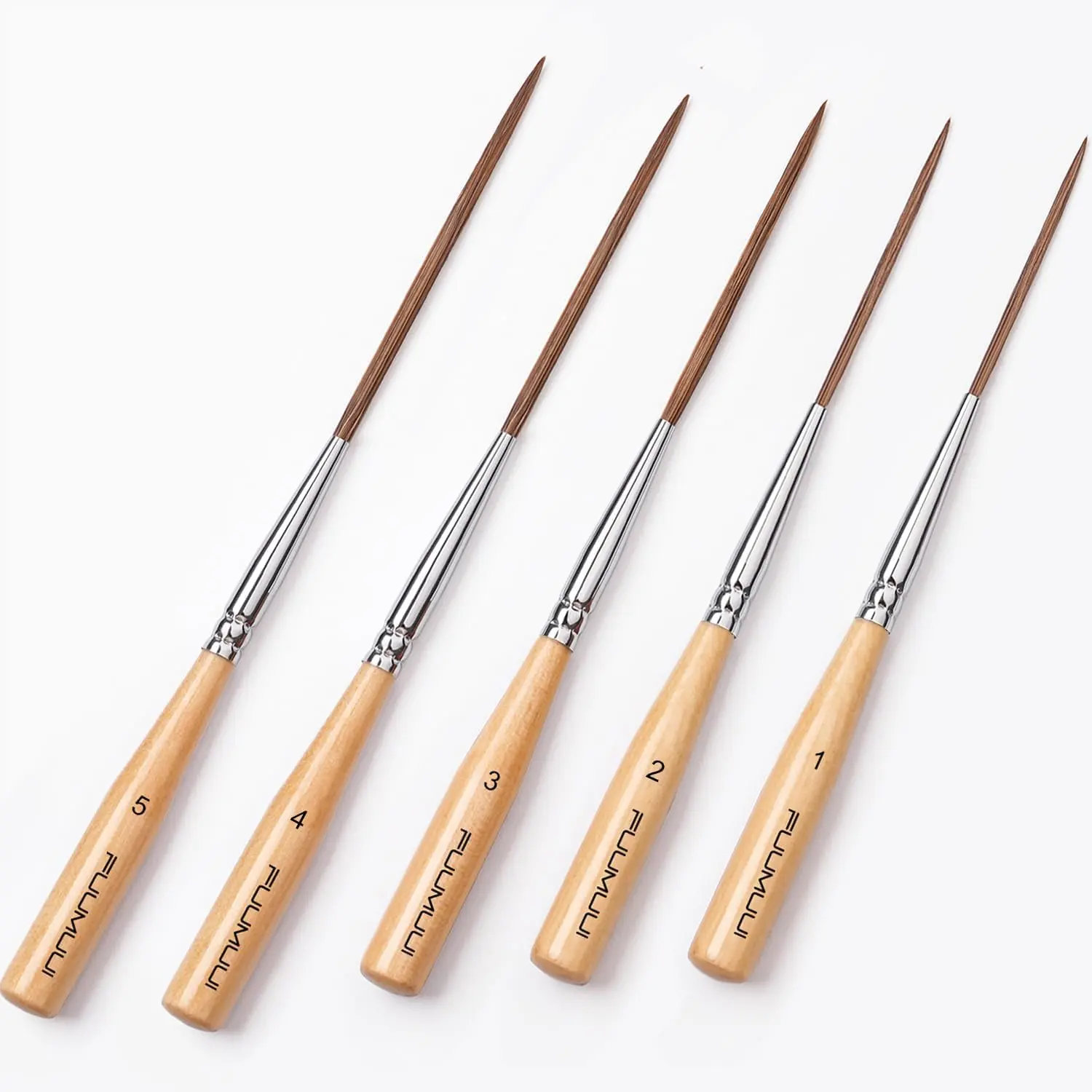 Fuumuui Handmade Craft Long Liner Brush - Ox Ear Hair Bristles, Dark Wood Glossy Finish, Excellent Snap-Back, Durable, Ideal for Artists, Botanical Art, Architectural Lines, Uninterrupted Strokes, Watercolor-Acrylic-Oil Paints, W/PVC Storage Bag