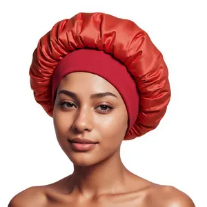 Women's  Satin Wide Brim Sleep Cap Elastic Wide Band Hair Wrap Cap for Curly Hair Shower Cap