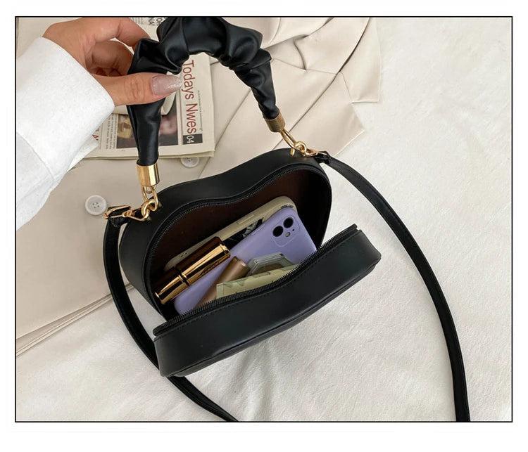 Women’s Heart-Shaped PU Leather Shoulder & Crossbody Bag – Small Designer Handbag