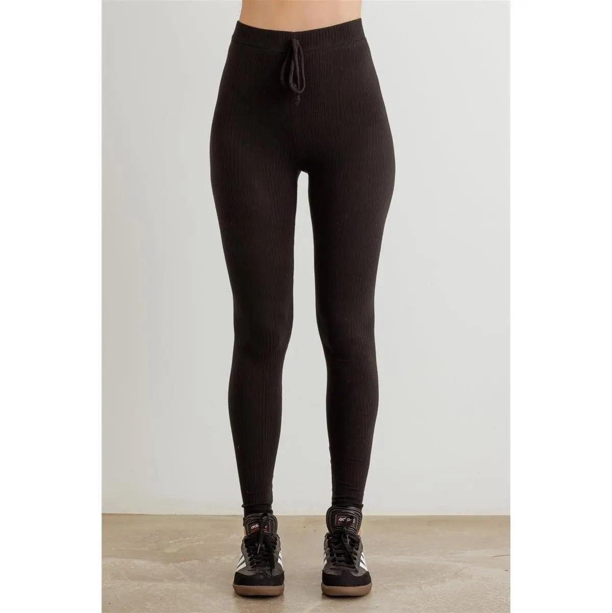 Ribbed High Waist Drawstring Leggings