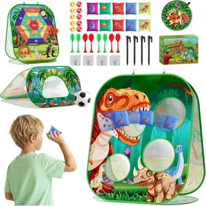 4-in-1 Dinosaur Bean Bag Toss Game for Kids, Cornhole Board Set with Dart Board for Toddler Outdoor Toys, Family Party Game Backyard Beach Lawn Activities Gift for Boys & Girls Ages 3 4 5 6 7 8