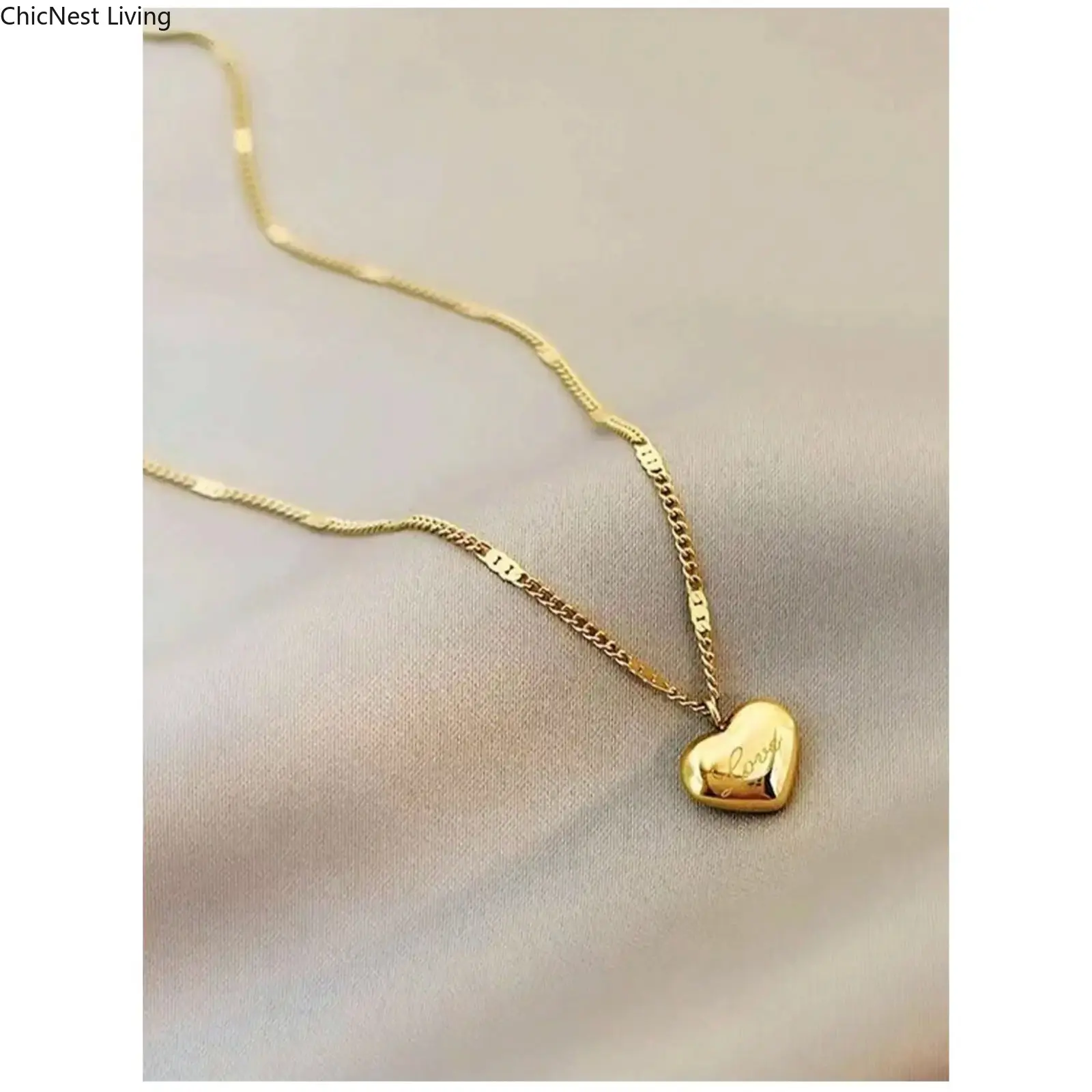 Women's Heart-Shaped Stainless Steel Chain Jewelry Necklace, Elegant Daily Wear Costume Jewelry Accessory, Girly Feminine Heart-Shaped Charm Necklace for Women, Stainless Steel Necklaces, Heart-Shaped Charm Necklaces