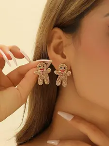 Cute Cartoon Gingerbread Man Design Rhinestone Decorated Earrings, Fashionable Jewelry for Women & Girls, Trendy All-match & Exquisite Jewelry for Birthday Gift