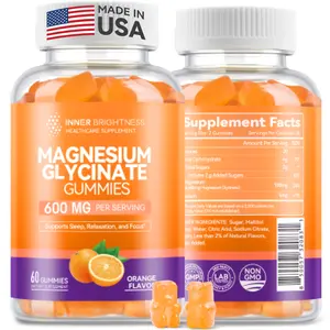 Magnesium Glycinate Gummies 600mg, Non-GMO, Gluten-Free, Magnesium Gummies for Adults & Kids, Sleep, Relaxation & Focus, Orange Flavor, 60 Count