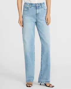 Express High Waisted Light Wash Relaxed Straight Jeans