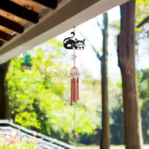 22" Long Black and White Cat Tuxedo Kitty Copper and Gem Wind Chime Decor Decoration Ornaments Hangable Hanging Gift