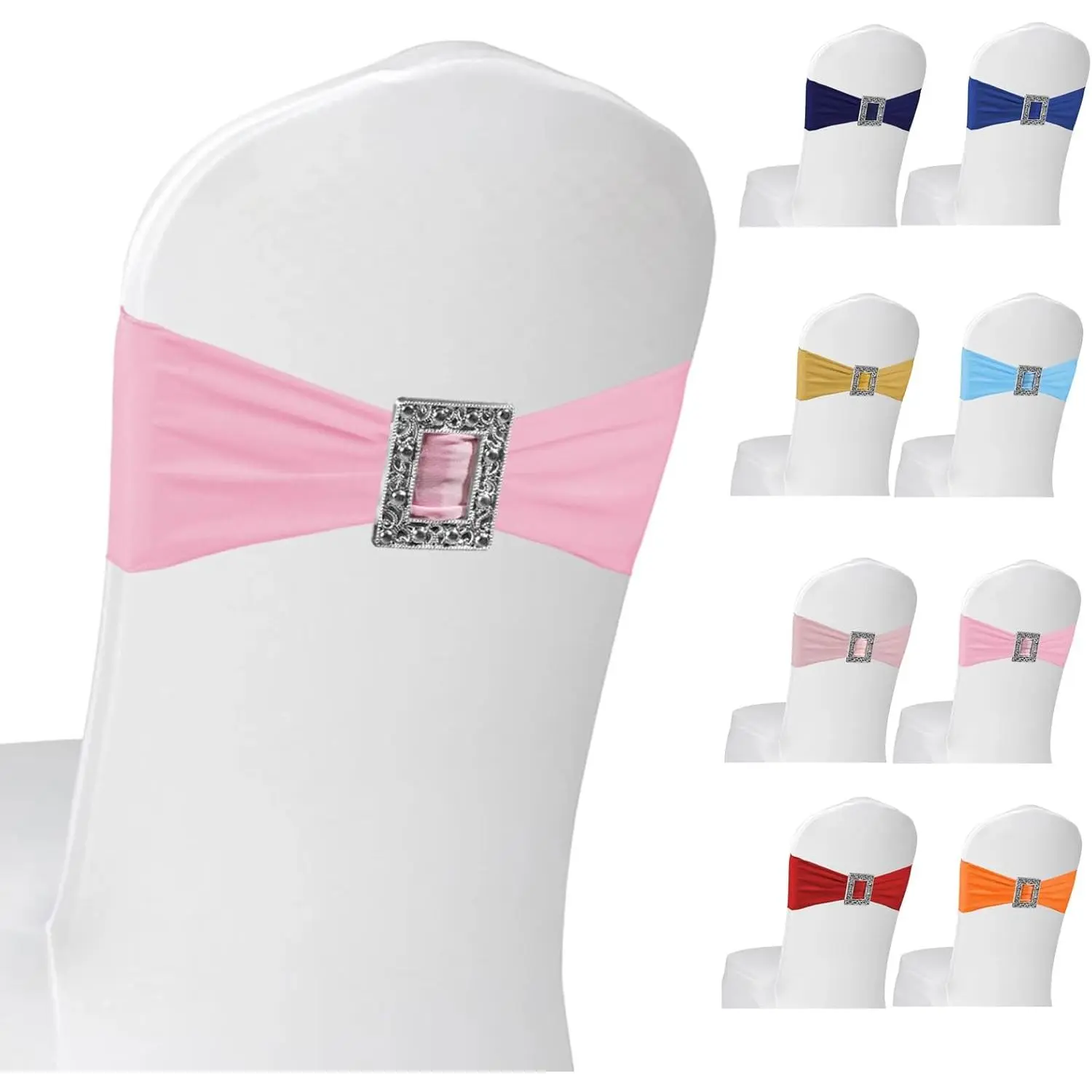 100 Pack Spandex Stretch Chair Sashes Bows Elastic Chair Cover Bands Ties with Slider for Wedding Banquet Birthday Restaurant Chairs Decorations (Pink)