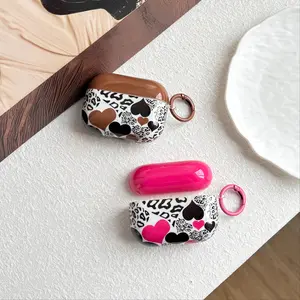 Retro Fashionable Rose Red Brown Leopard Print Heart Pattern Protective Earphone Case Cover Protection Suitable for AirPods Pro3 Pro2 1 2 3 4 Pro
