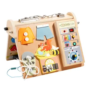 Wooden Children's Educational Switch Power LED Lamp 4-in-1 Busy Board Busy Light Button Early Learning Toy