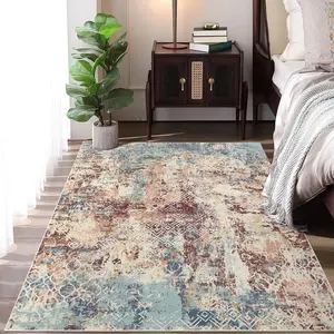 【GARVEE】Modern Area Rugs and Runners - Machine Washable, Non-Slip, Low Pile, Soft, Stain Resistant in Various Sizes (2x6 to 10x13) and Colors (Blue/Pink, Camel/Green, Cream/Black) for Living Room, Dining Room, Bedroom, Kitchen, Bathroom