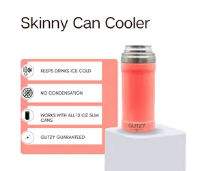 Neon Coral Matte Glitzy Skinny Can Cooler