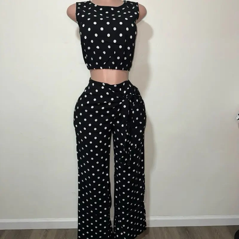 Polka Dot Crop Top & High-Waisted Pants