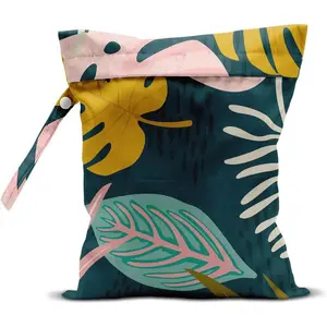 Waterproof Wet Bag for Swimsuits, Beach, Pool, Travel, Cloth Diapers, Gym, Yoga, Makeup, Baby Essentials – Reusable Wet Dry Bag with Zipper & Handle, Leakproof TPU, Cute Tropical Palm Leaf Design, bag organizer, bag accessories, unique cool gifts