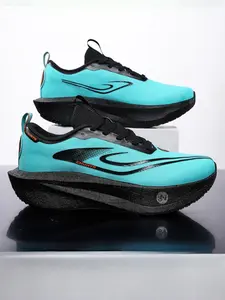 Parent-Child Light Blue-Black Color-Block Track & Field Athletic Shoes, Sport Competitive Style, Breathable Lightweight Material + Non-Slip Platform Sole + Logo Decoration, Parent-Child Compatible, Lightweight Comfortable , Ideal for Track