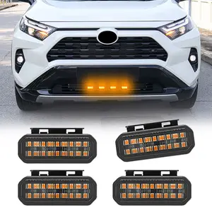 4x Universal Car Front Grille Light Daytime Running Lamp Amber LED Warning Light For Ford Toyota Tundra Tank