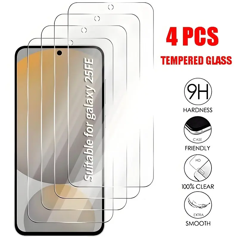4 Pcs 9H Full Coverage Screen Protectors, Smartphone Screen Protector, Suitable for Samsung A14 A15 A24 A25 A34 A35 A51 A52 A53 A54 Anti-scratch Mobile Phone Tempered Glass Protective Film Suitable for Galaxy S25 FE