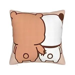 1 piece Bubu & Dudu Milk & Mocha Panda And Brown Bear Touches throw pillow cover Winter Holiday Farmhouse Home Deco Pillowcases Soft Machine Washable Without Pillow Cores