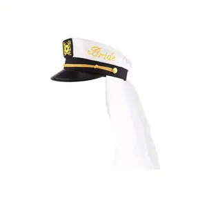 Bachelorette Party Captain's Hat - Cute Bride to Be Nautical Bachelorette Hat | Fun Bridal Shower Accessories Decor Wedding Bride Hat With Veil