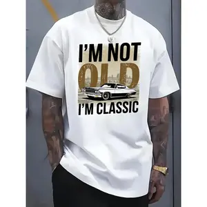 (I'm not old) + (I'm a classic) retro-inspired plus-size men's T-shirt, American classic retro-themed T-shirt, a fun T-shirt with a touch of self-deprecating humor and retro charm