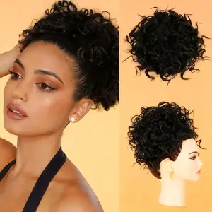 Curly Messy Bun Hair piece for Women, Elastic Drawstring Loose Wave Curly Scrunchies Ponytail Extension, Synthetic Hair Extensions Hair Bun for Women Daily Use(Dark Chocolate Brown)