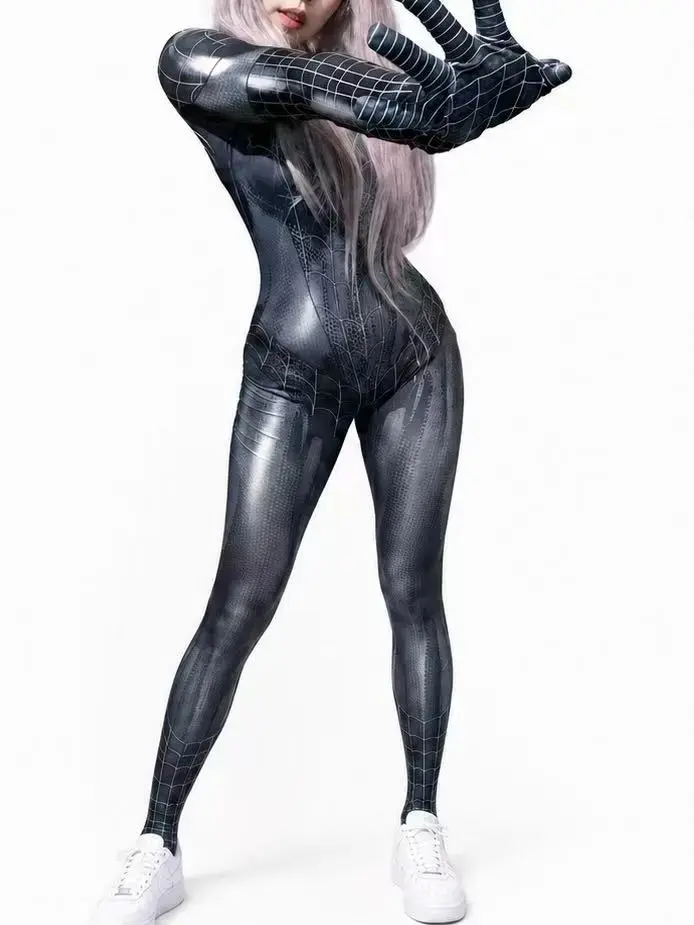 ALIELNOSIRRAH 'Venomous Beauty' Cartoon Spider Web Cosplay Bodysuit - Women's Slim-Fitting Stretchy Spandex Superhero Catsuit, Crew Neck Jersey Fabric All-Seasons Halloween Costume, Dry Clean