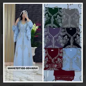 Dubai Crystal Stunning Khaftan with Scarf - Royal Blue Embroidered Kaftan for Women
