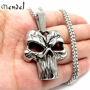Punk Biker Superhero Punisher Skull Pendant Necklace Stainless Steel