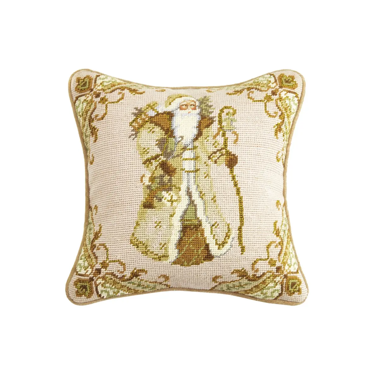 Peking Handicraft 31SJM7052BC12SQ Traditional Christmas 12x12 in. Handcrafted Weave Santa Needlepoint Poly-Fill Pillow, for Room Decor, Santa Motif
