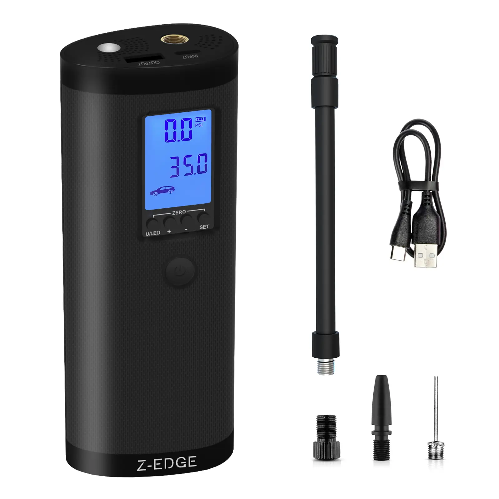 Z-EDGE ZAI03 Tire Inflator Pump Portable Air Compressor for Car Tires, Rechargeable 2000mAh 150PSI with Carrying Pouch, for Car Bike Motorcycles Balls