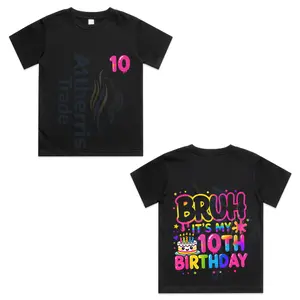 10th Birthday Girls 10 Years Old Bruh Double Digits Birthday  Front and Back Cotton T-shirt, Graphic Print Round Neck Short Sleeve Casual Tee for Boys Girls
