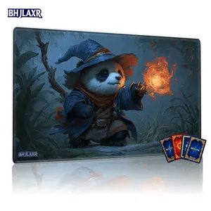 Enchanted Wizard Panda Conjuring Fireball MTG Playmat 12x24inch - Non-Slip TCG Card Game Mat for Gathering Family Use, Perfect Gift for Game Enthusiasts