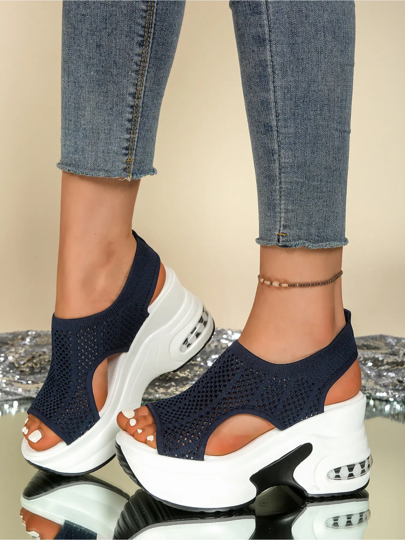 Women's Platform Sandals Elastic Breathable Fabric Thick Heel Sandals Summer Fashion Open Toe Sandals Casual Summer Footwear Casual Trendy Sandals