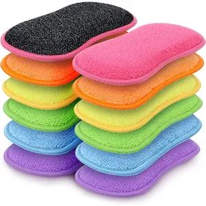 12 Pack Multi-Purpose Scrub Sponges Kitchen, Dish Sponge, Non-Scratch Microfiber Sponge for Efficiently Cleaning Dishes, Pots, and Pans (Multicolor)