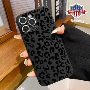 Black Vintage Leopard Print Pattern Straight Edge Phone Case for iPhone 16 15 14 Pro Max 13 12 11 XR E XS Plus Shockproof Non Slip Military-Grade Protection Silicone Cover