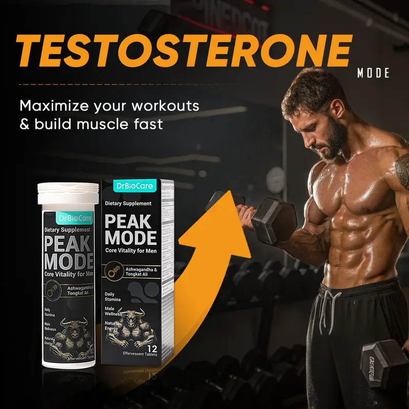 DrBioCare Men’s Testosterone Support – Stamina, Strength,Power& Performance| Effervescent Tablets with L-Arginine, Shilajit, Maca & Ashwagandha