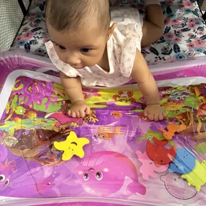 Tummy Time Water Mat for Infants and Toddlers 3 to 18 Months - Inflatable Rectangle Mat with Seabed Patterns & Marine Animals - BPA-Free, Leak-Proof, Sensory Board Toy