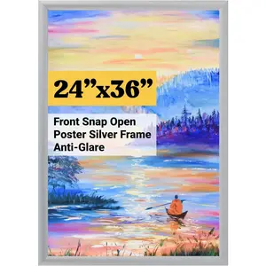 Aluminum 24x36 Poster Picture Frame Wall Mounting, Document Certificate Frames - Aluminum with PVC Transparent Protective Film, Silver Wall Mounted Display