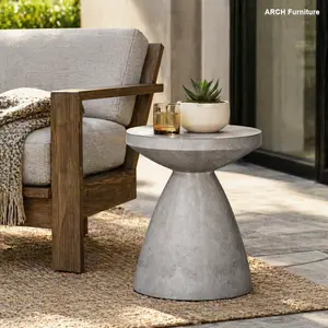 Lightweight Concrete Outdoor Side Table - Minimalist Home Decor, Hourglass Pedestal Base, Ready-to-Use Patio Furniture, Modern Outdoor Living Furniture Piece