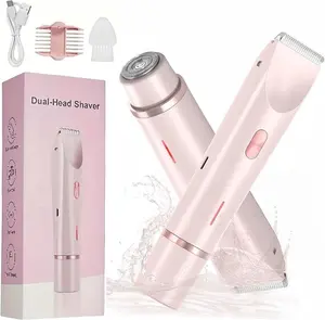 2-in-1 Bikini Trimmer & Electric Shaver for Women Waterproof Rechargeable Painless Body Facial Hair Remover Smooth Silky Groomer for Daily Use Gentle Close Shave Double Head Design