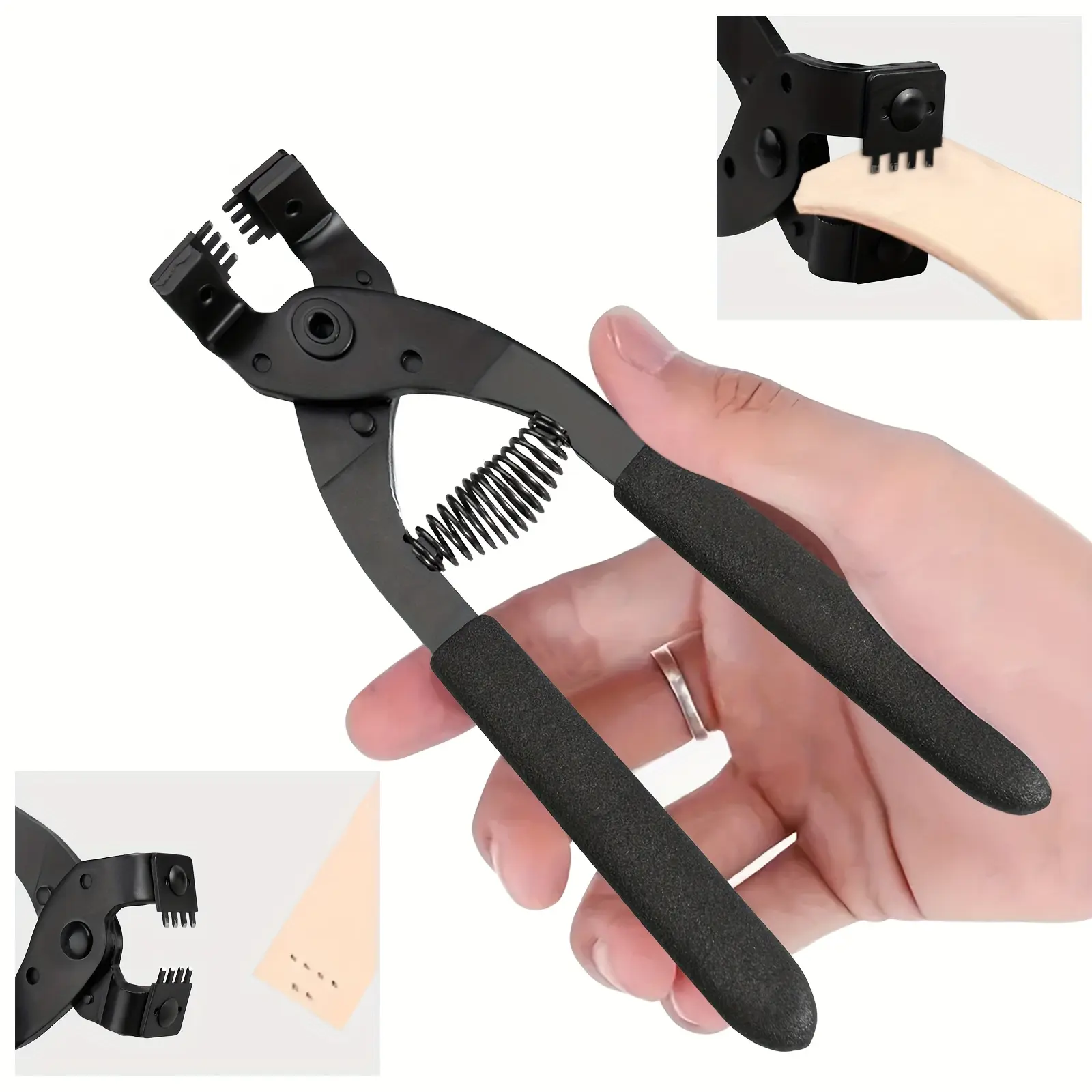 4-Prong Faux Leather Hole Punch Pliers - Adjustable Precision Tool for Strap Surfaces, Leather Working, DIY Projects, Belts, Sewing & Crafts (Creates Precision Holes)