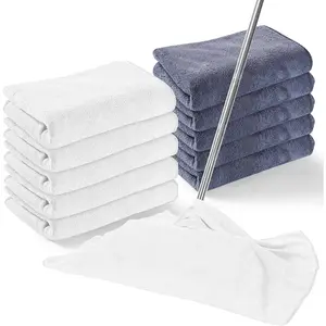 10 count  Microfiber Cloth 30" x 20" Large Floor Microfiber Towel  Washable Free Lint Free Cloth Rag for  Mop Floor Window Housekeeping (White,Gray)