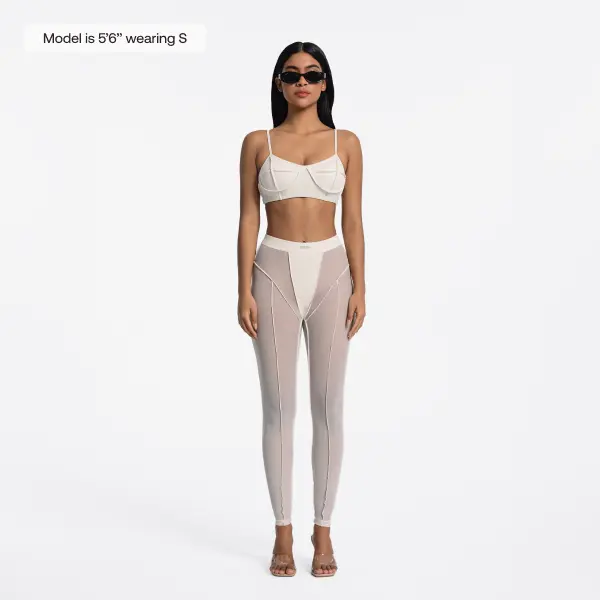 BetterMe Women's Ivory Leggings, Lingerie-Inspired Semi-Sheer Nylon Mesh Tights with a High-Rise Fit and Contouring Seams for Yoga or Going-Out Layering, Xs, High Waist Leggings, Layering Tights, Athleisure Wear, Womens Fitness, Contouring Seam Constructi