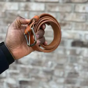 Men's Leather Belt - Chestnut Color, Premium Veg-Tan Leather, 7-10 oz, Custom Made