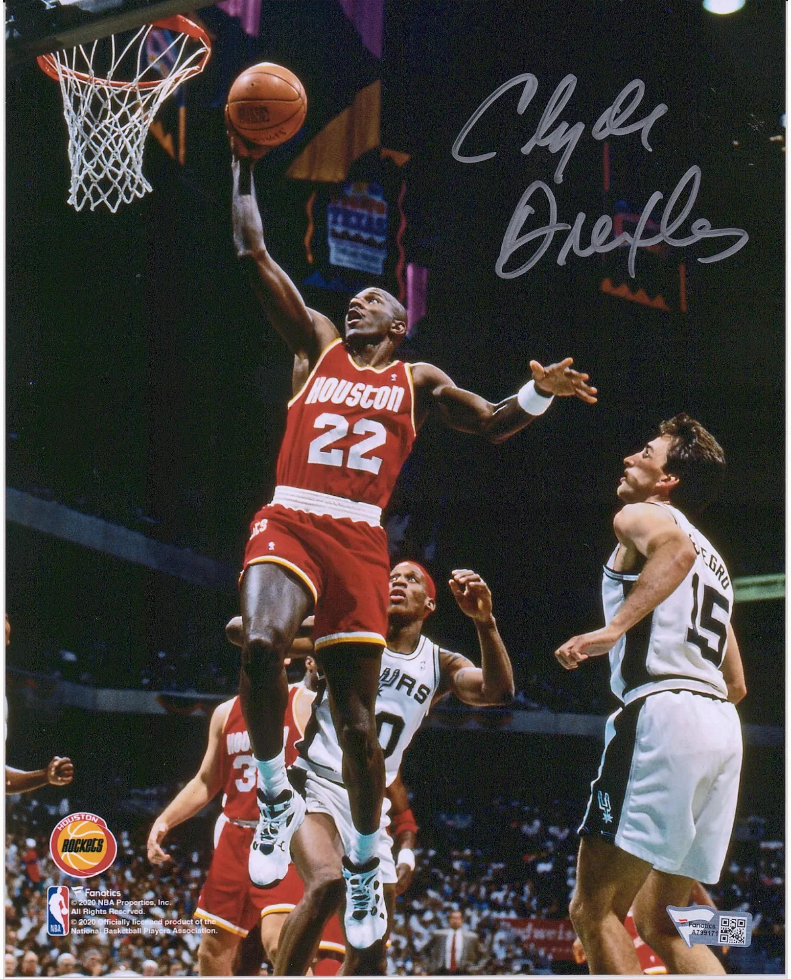 Clyde Drexler Houston Rockets Autographed 8" x 10" Dunking Photograph - Fanatics Authentic Certified