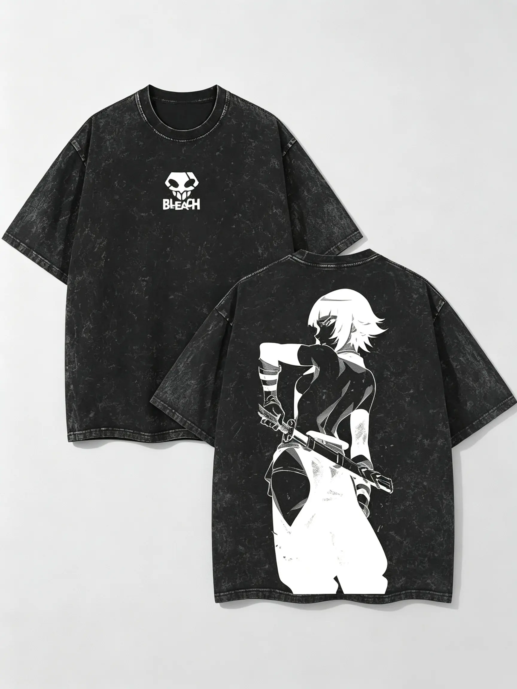 Men's Soi Fon Bleach Anime  Skull Short-Sleeve T-Shirt - Unisex Oversize, Double Printed,  , Breathable Heavyweight Cotton, Casual slim-fitting top streetwear f graphic day